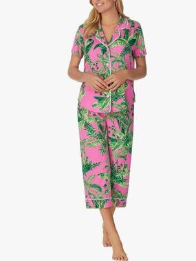 Room Service 2-Piece Lightweight Short Sleeve Notch Collar Crop Pants Pajama M